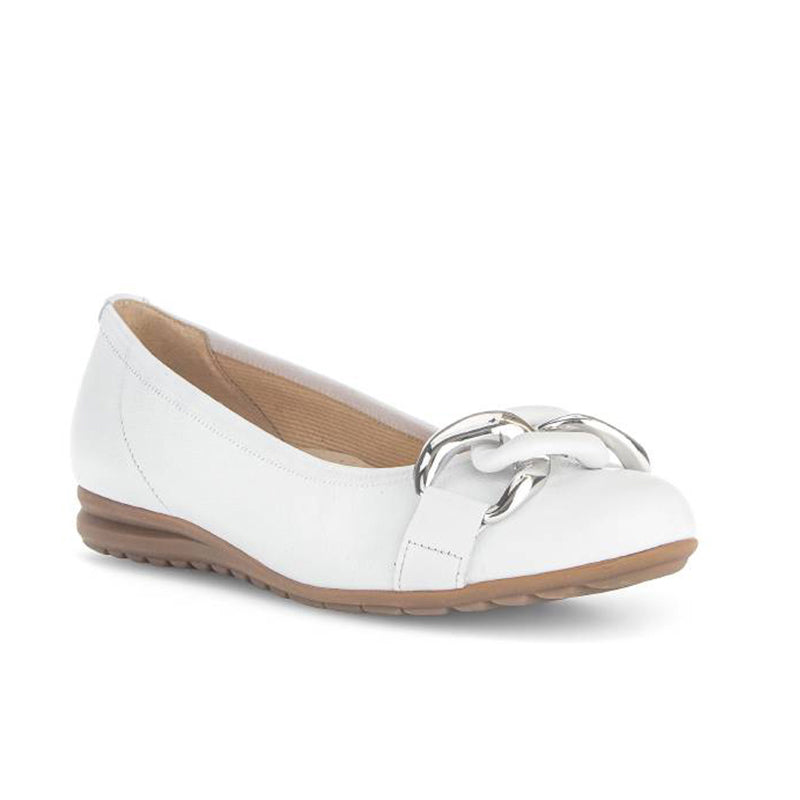 Gabor Sabia Women's Ballet Flats White Leather Women's Wide Fit Slip-on Casual Shoes 62625