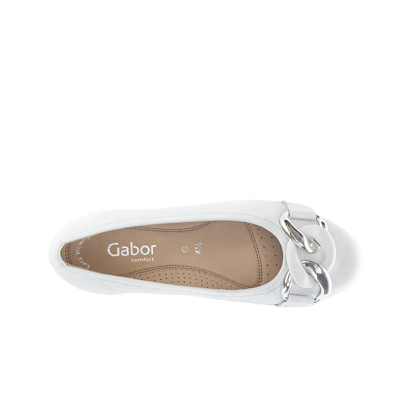 Gabor Sabia Women's Ballet Flats White Leather Women's Wide Fit Slip-on Casual Shoes 62625