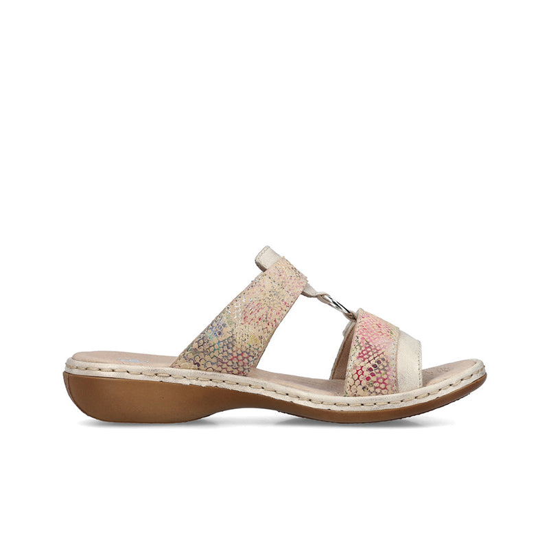 Women¡¯s slip-on sandals with multicolor textile straps and open toe