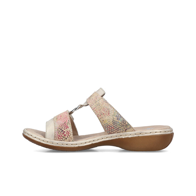 Women¡¯s multicolor slip-on sandals with open toe and textured strap