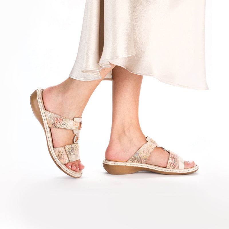 Women¡¯s multicolor slip-on sandals with open toe and ankle strap