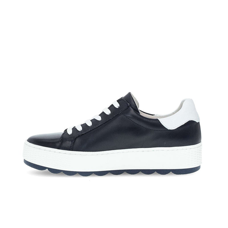Midnight low-top trainer with white laces and contrast sole, lace-up style