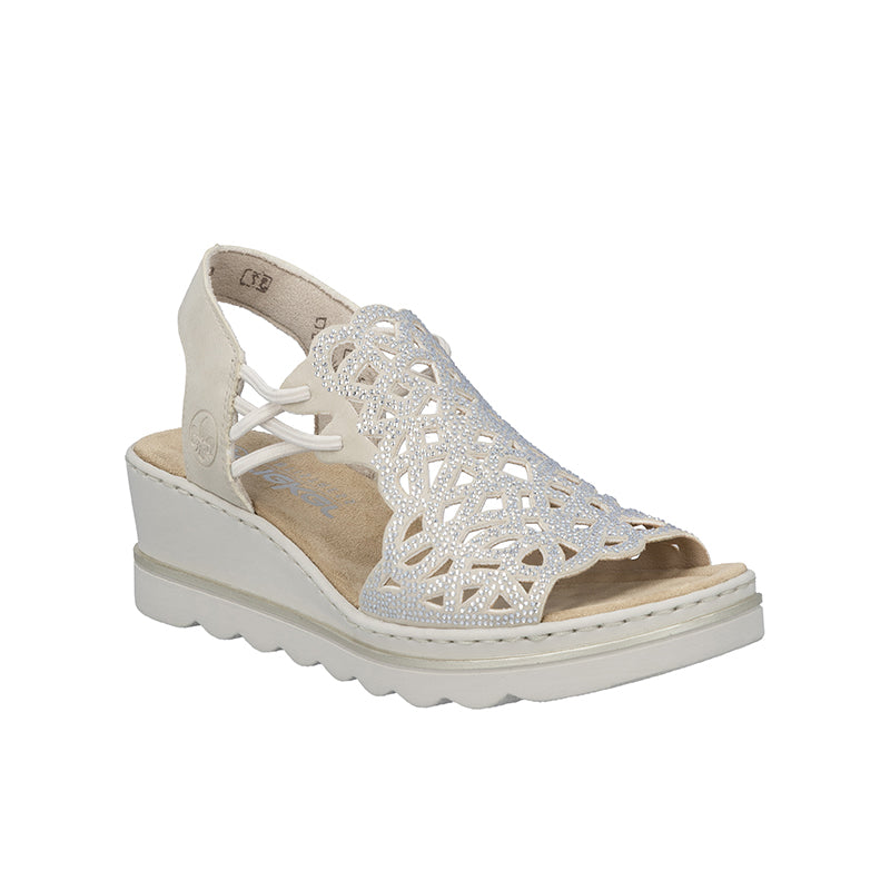 Rieker women's beige open-toe sandals with lace-up cutout upper and platform sole