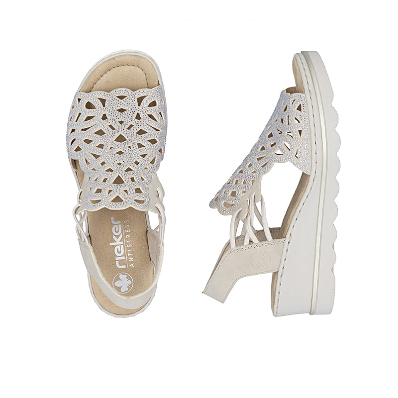 Rieker women's beige cutout sandals, lace-up vamp and back strap with padded collar