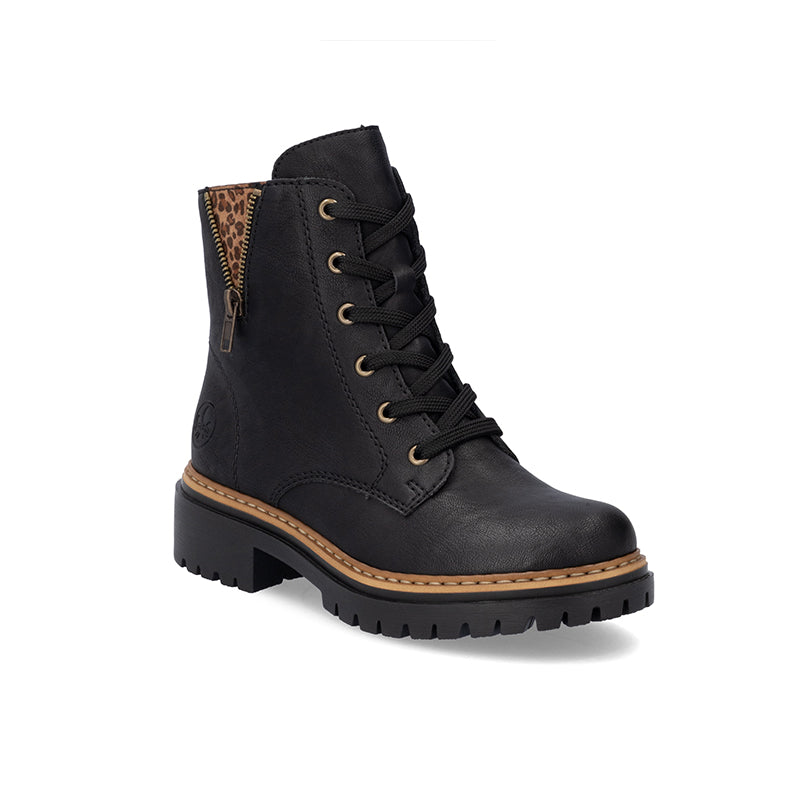 Rieker Women's Boots Black Leather Zip Casual Comfort Boots 72617
