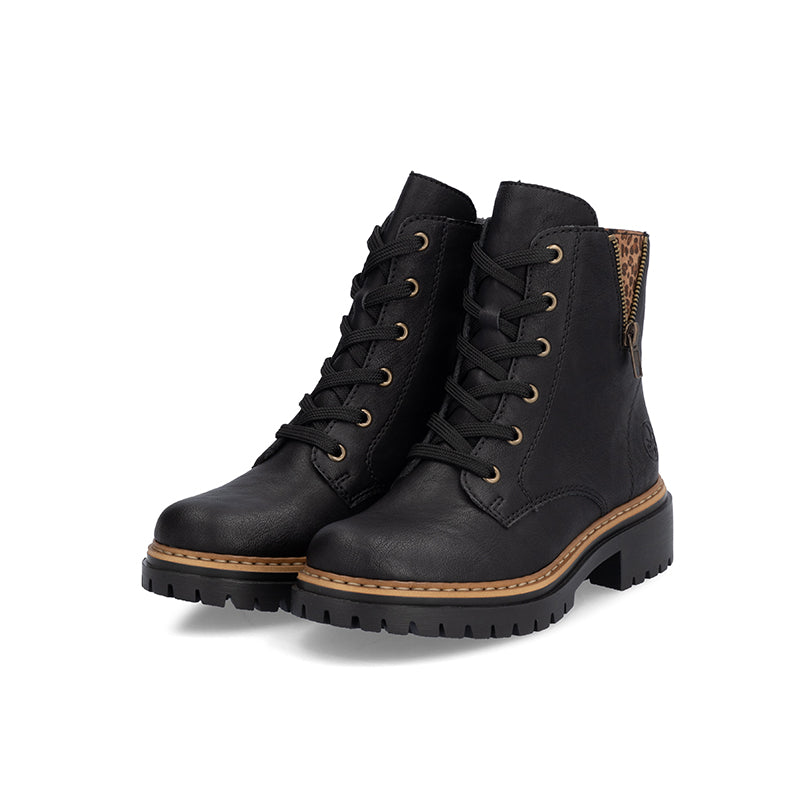 Rieker Women's Boots Black Leather Zip Casual Comfort Boots 72617