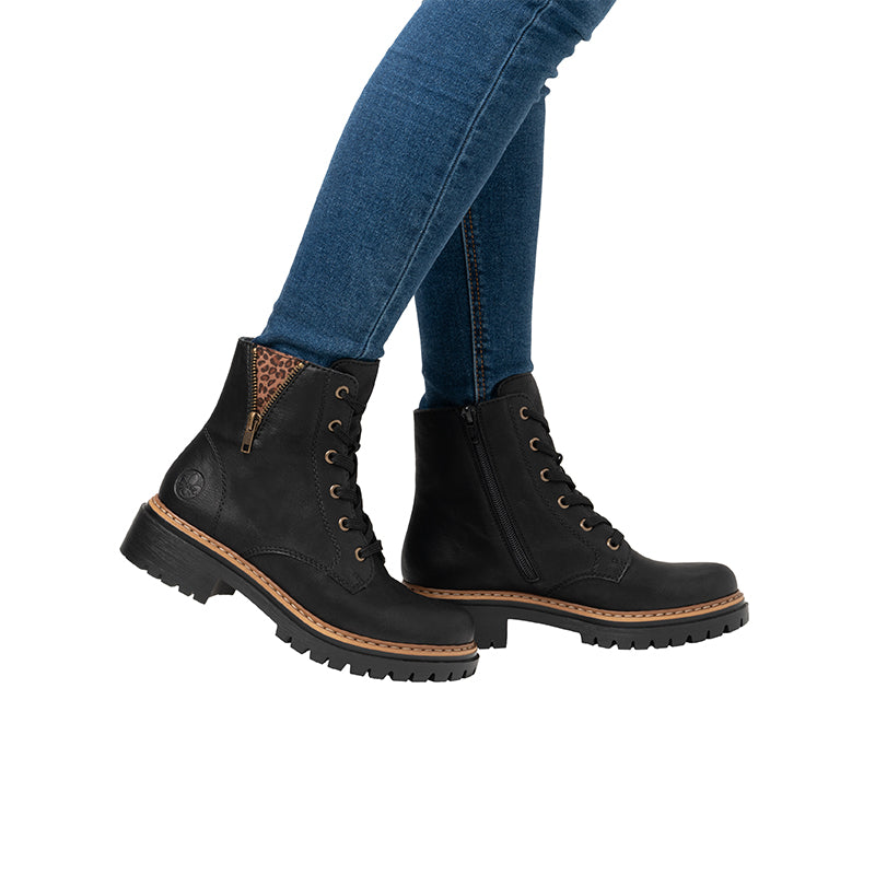 Rieker Women's Boots Black Leather Zip Casual Comfort Boots 72617
