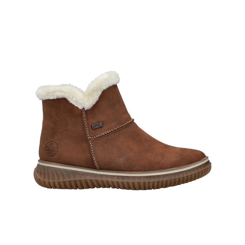 Rieker women¡¯s brown suede ankle boots with faux-fur collar and side zipper