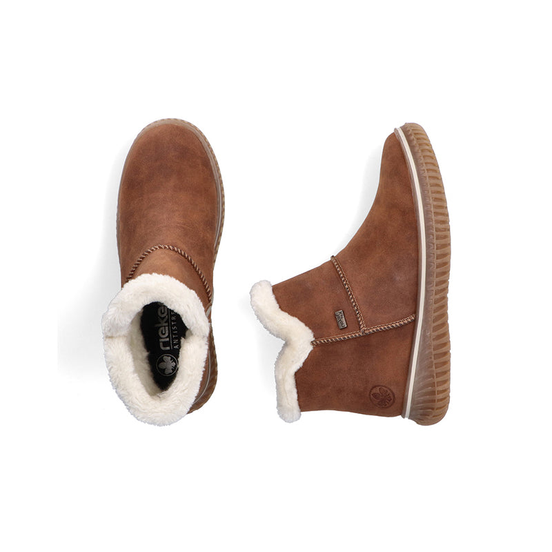 Rieker women¡¯s brown suede ankle boots with faux-fur lining and side zipper, side view