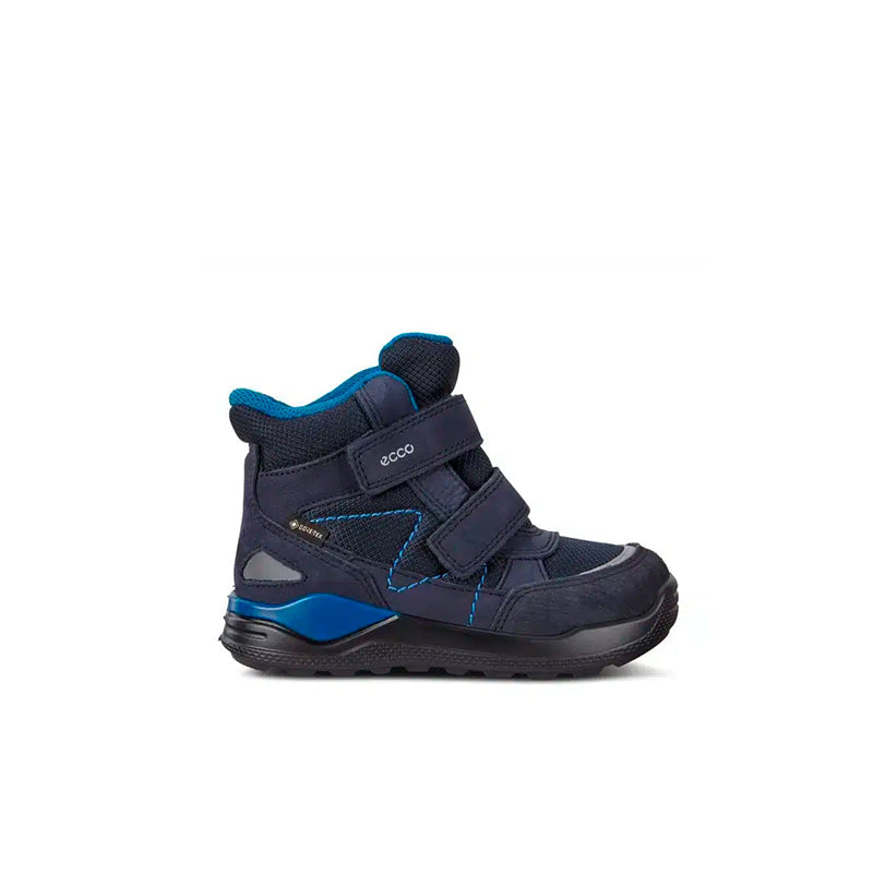 Kids navy blue winter boots with side logo stitch and hook-and-loop strap