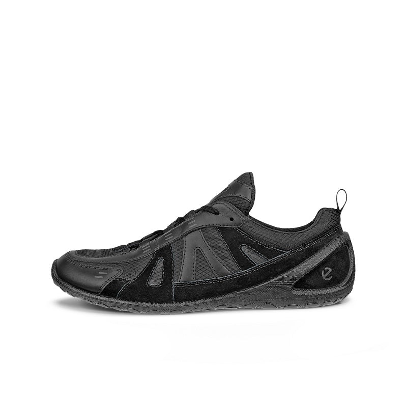Black lace-up athletic sneaker with padded collar and side logo