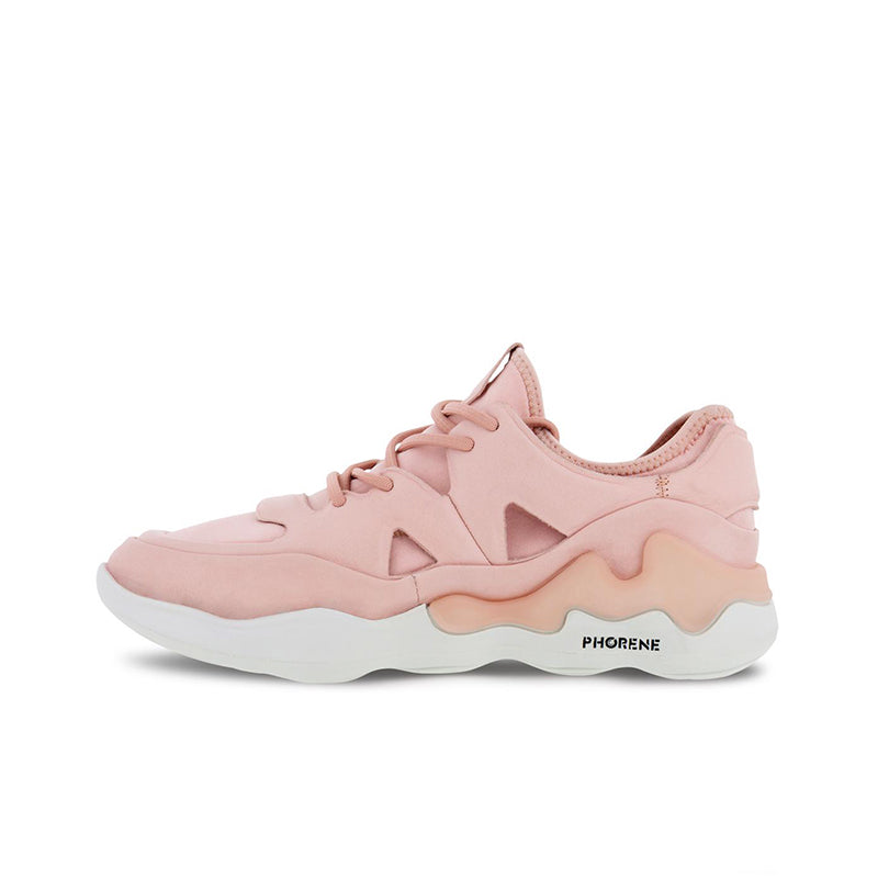 Pink lace-up sneakers with white sole, sculpted heel, and side logo PHORENE