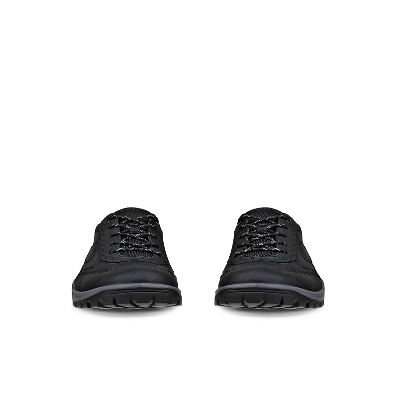 ECCO XPEDITION III men’s sneakers, black front view pair, lace-up with treaded sole