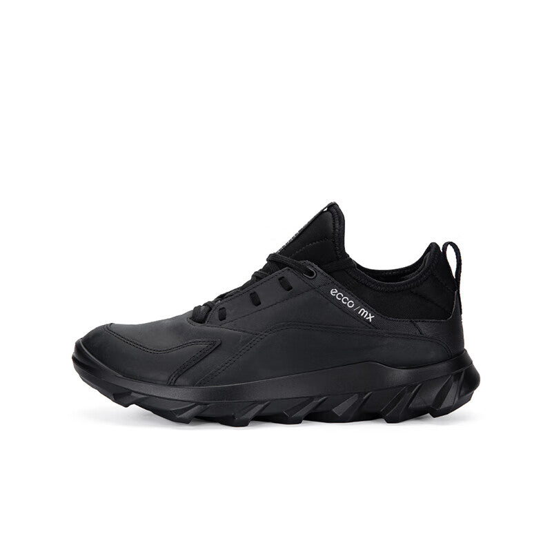 Men's black leather lace-up sneakers with low-profile side panels and chunky sole