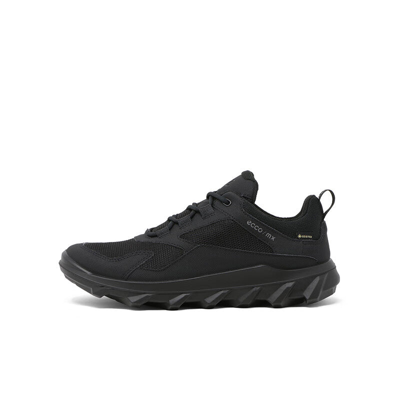 Black low-profile women's lace-up sneakers with mesh upper and cushioned sole