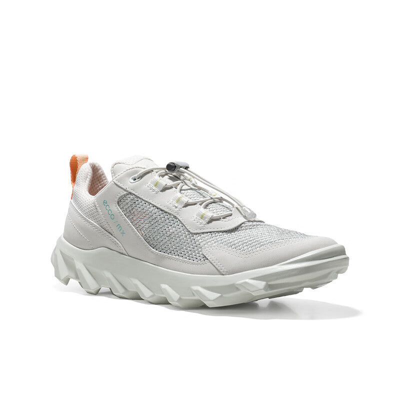 White mesh women’s sneaker with lace-up, padded collar, and chunky tread sole