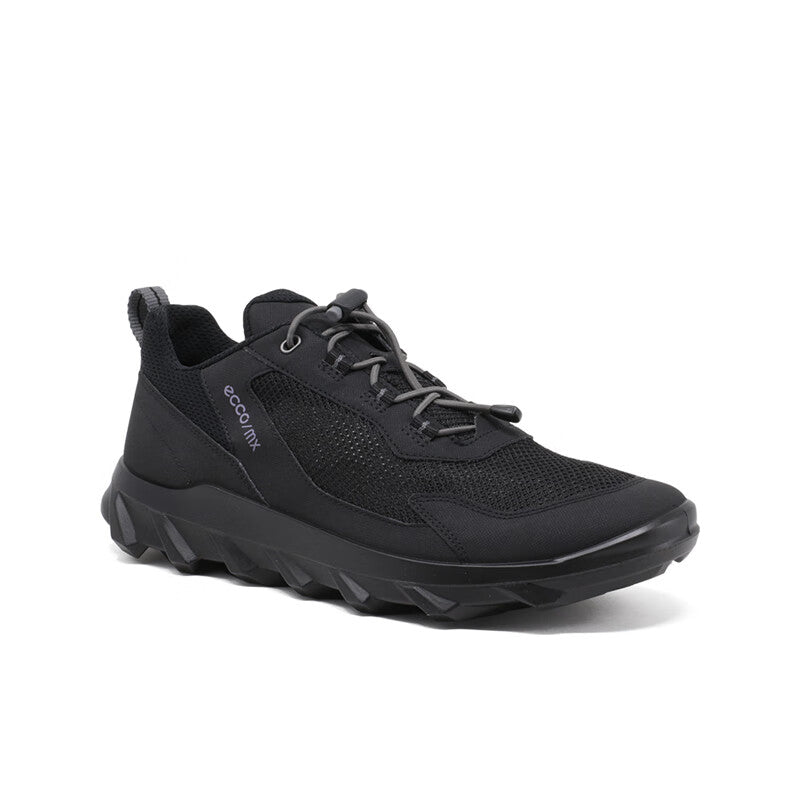Black men's breathable lace-up sneaker with mesh upper and chunky tread sole