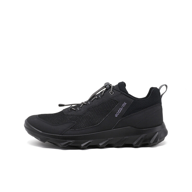 Black men's lace-up sneaker with textured mesh upper and cushioned chunky sole