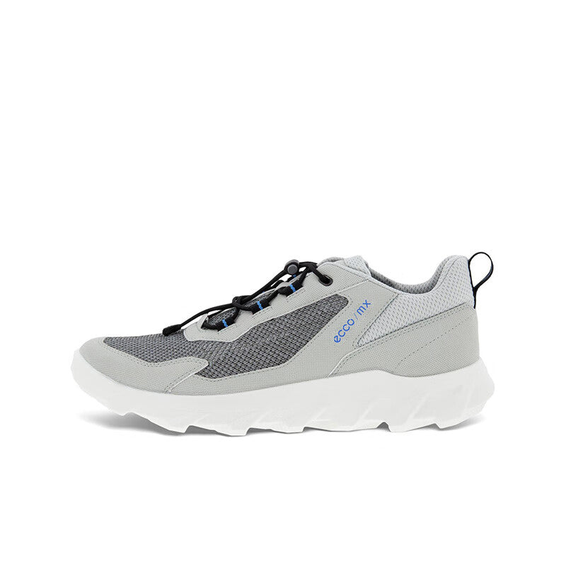 Light grey men's lace-up sneaker with mx logo and chunky white outsole