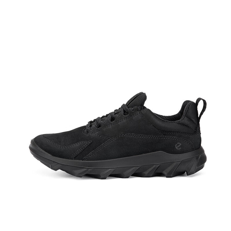 Women’s black low-top lace-up sneaker with side panel detail and chunky tread sole