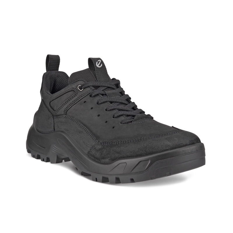 Men's black leather trail sneakers, lace-up, chunky rubber sole