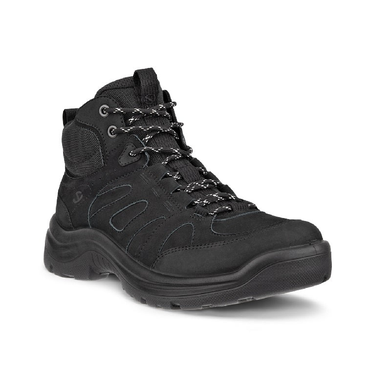 Women’s black leather lace-up lifestyle boot with rugged tread sole