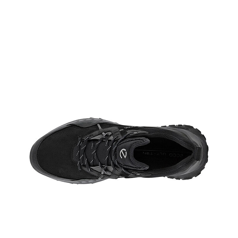 Black men's lace-up sneaker showing side profile and padded collar with traction sole