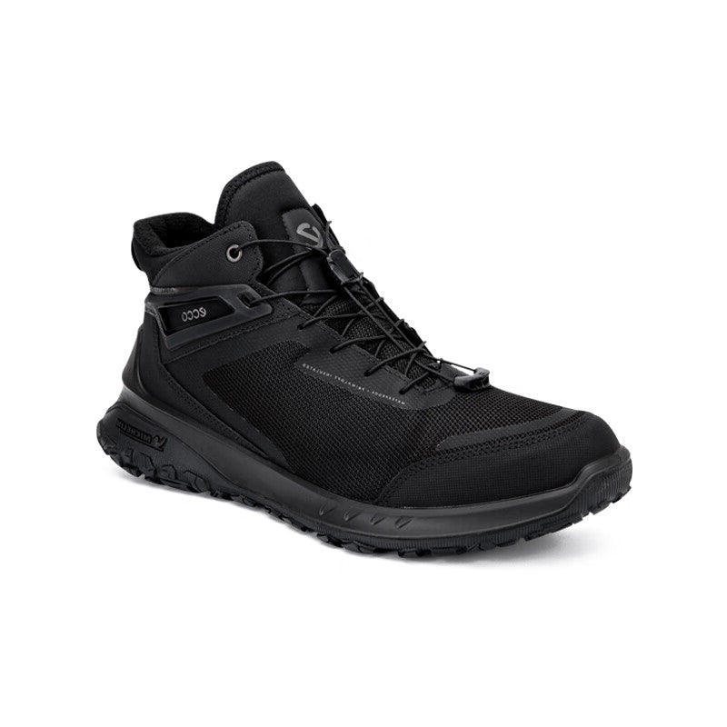 Black men's high-top sneakers with lace-up front and mesh panels