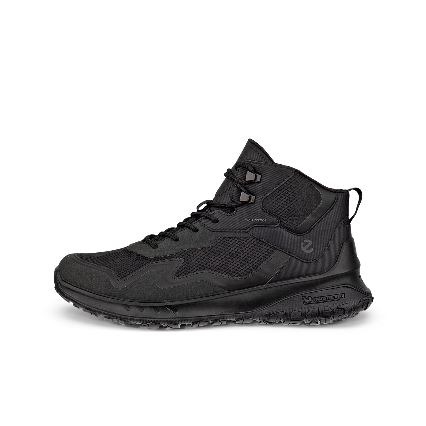 Men's black high-top sneakers with lace-up front, padded collar, and traction sole