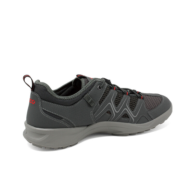 Men's dark grey sneakers with rear collar pull tab and lace closure