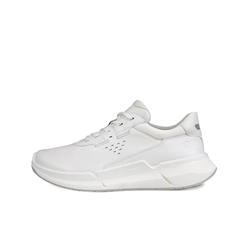 White leather women's sneakers with lace-up front and streamlined side panel