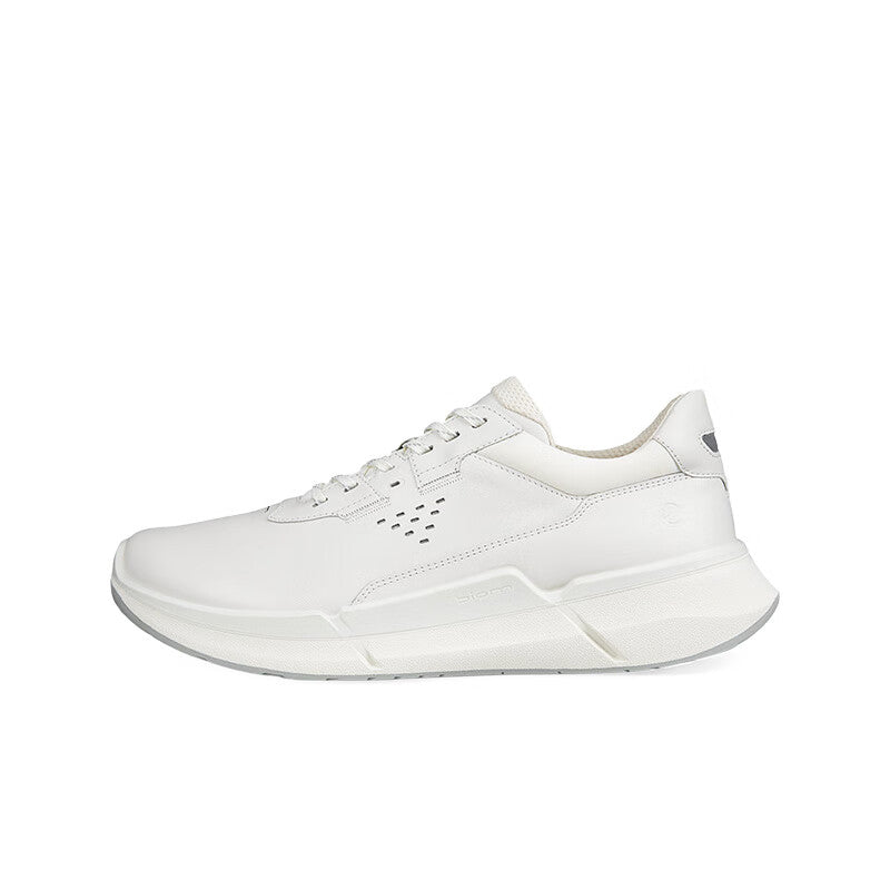 White men's lace-up sneakers with perforated toe and cushioned midsole
