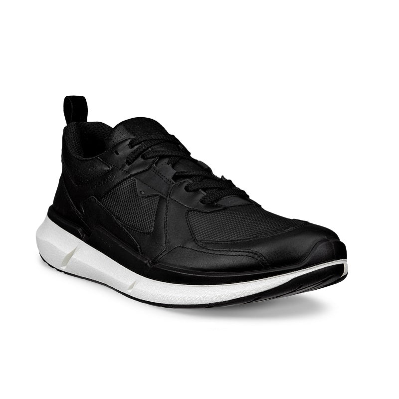 Men's black leather lace-up sneakers with white midsole and sporty tread