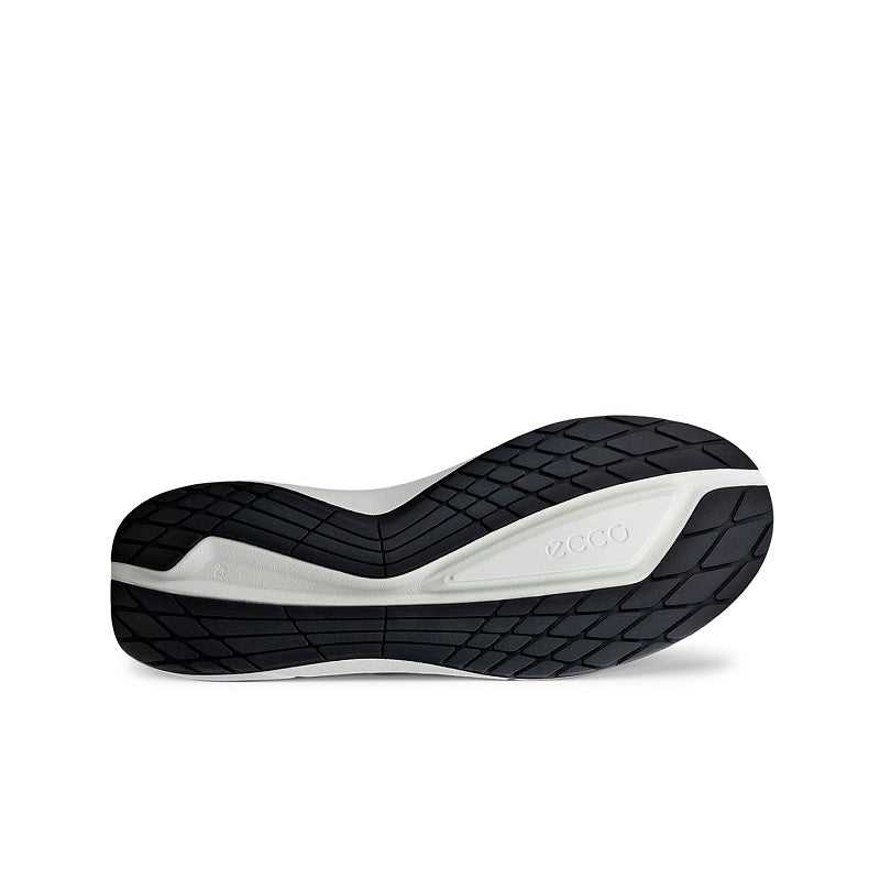 Men's dark grey sneaker outsole with tread pattern and light heel accent
