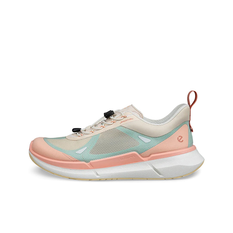 ECCO Biom 2.2 sneakers in orange, cream, and mint panels, lace-up with black toggles