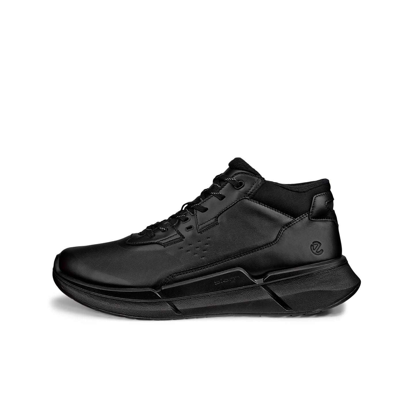 Men's black high-top lace-up sneakers with side emblem and cushioned sole