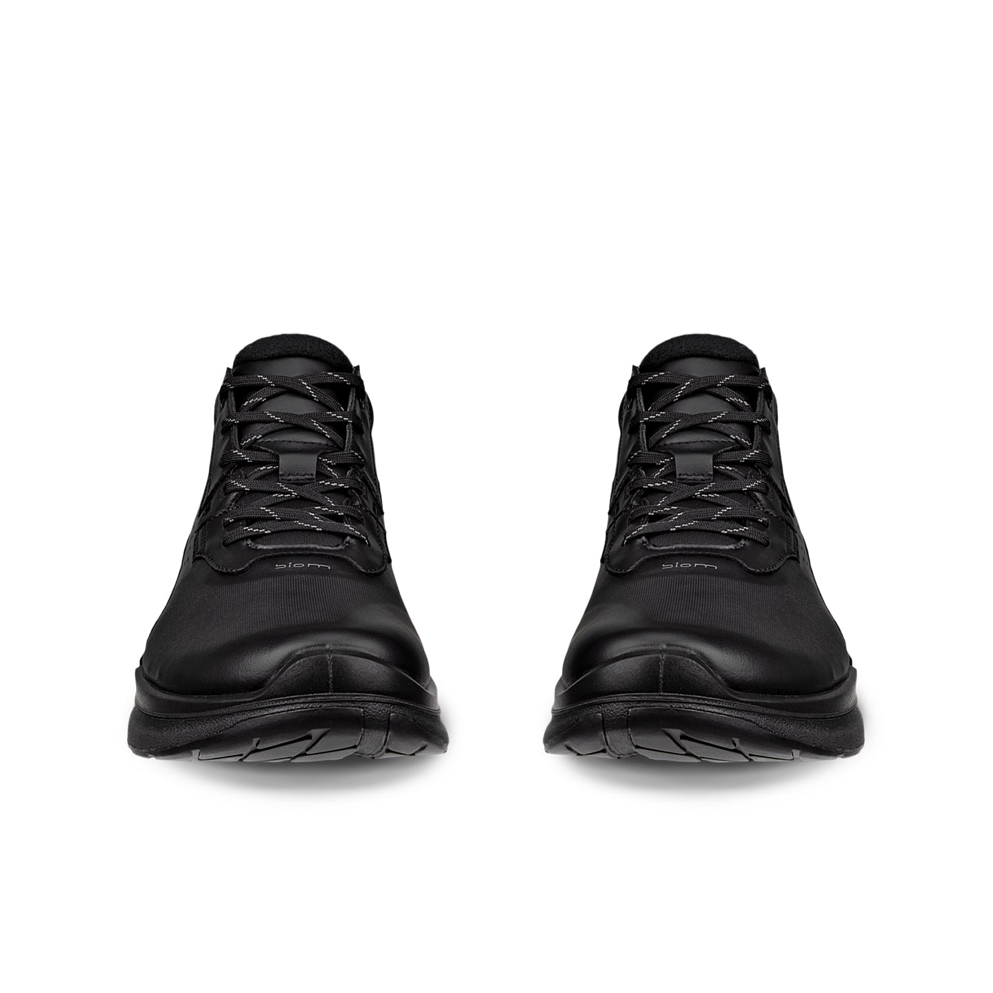 Pair of men's black lace-up high-top sneakers, front view