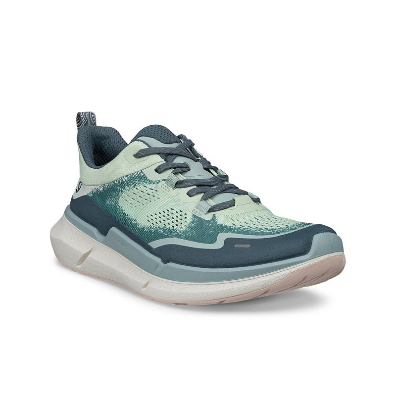 Women’s leather sneakers in blue and aqua with lace-up closure and white midsole