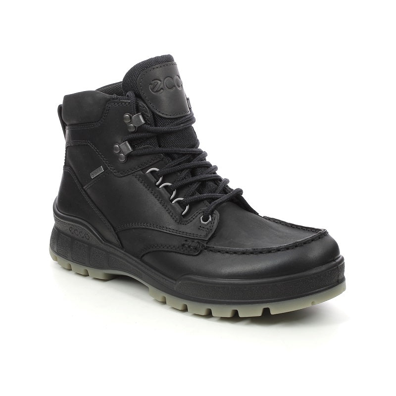 Men's mid-top leather boots, black with lace-up and ankle strap detailing