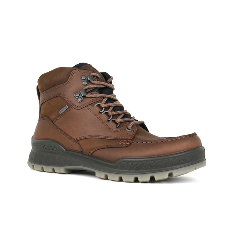 Men's mid-top leather hiking boots, dark brown with lace-up and padded collar