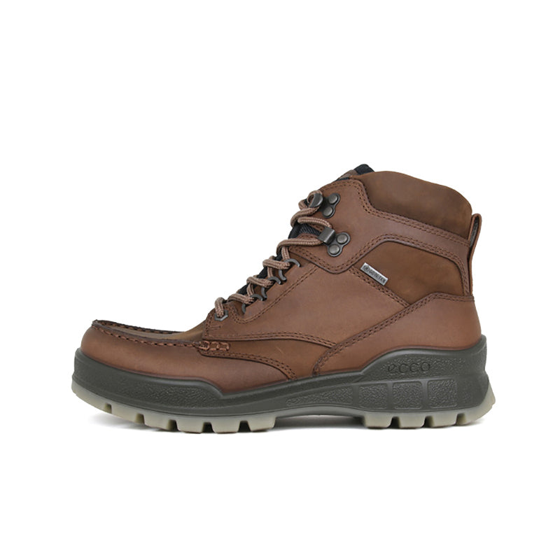 Men's mid-top leather hiking boots, brown with lace-up and grippy tread sole
