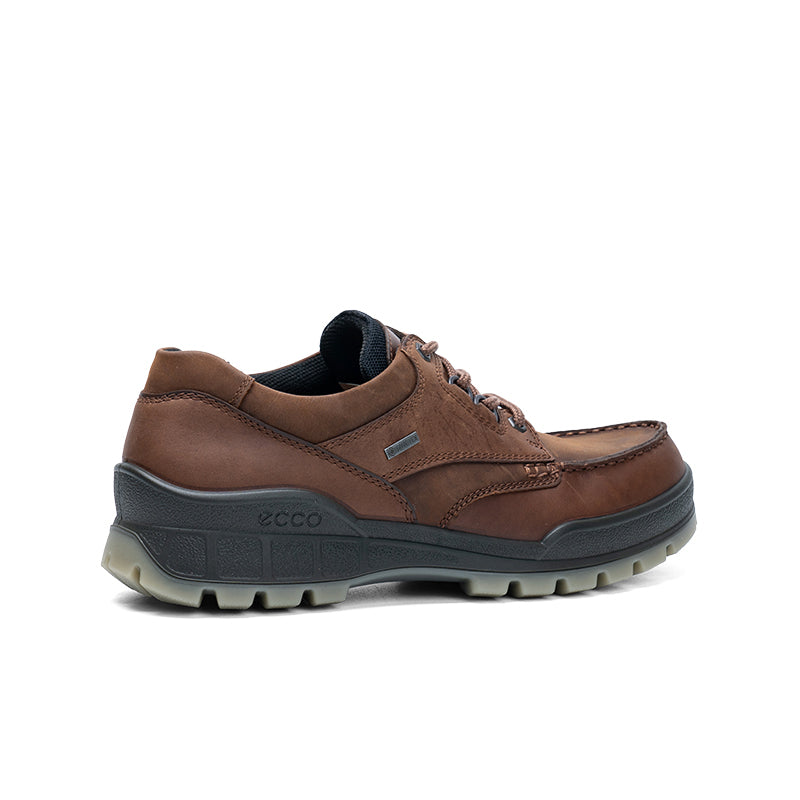 Brown leather men's lace-up sneaker with rear heel tab and chunky tread outsole