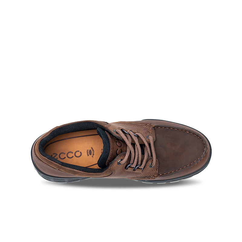 Brown leather men's lace-up sneaker with padded tongue and ECCO logo on insole
