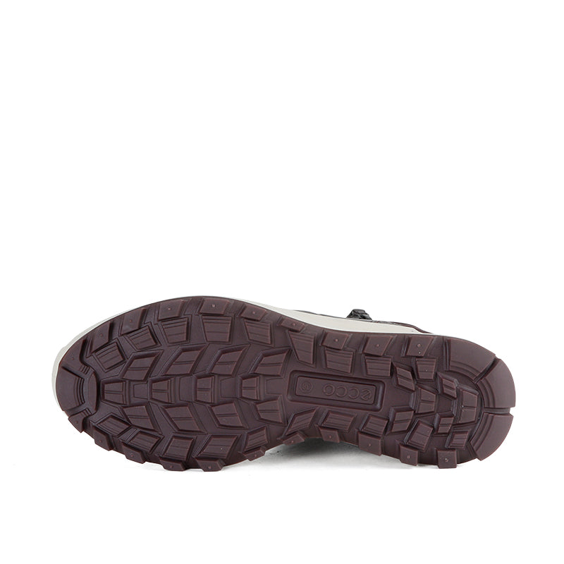 Rugged tread outsole for burgundy and dark winter hiking boot