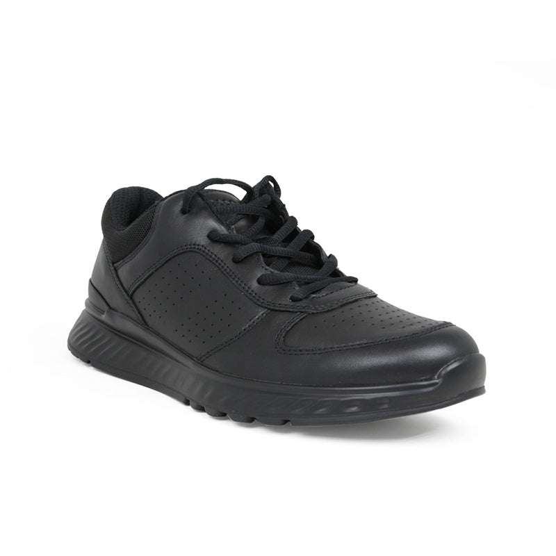 Men's black lace-up sneakers with perforated toe and rubber sole