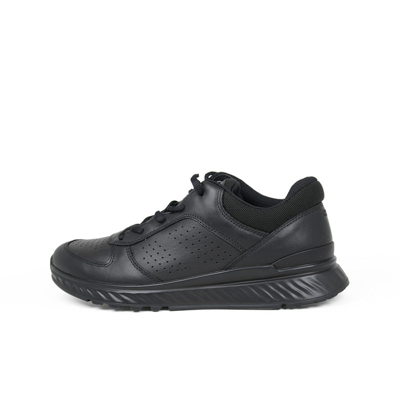 Men's black low-top sneakers with side stitching and cushioned collar