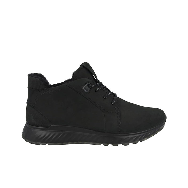 ECCO men's leather lace-up sneaker, dark black, rugged tread sole