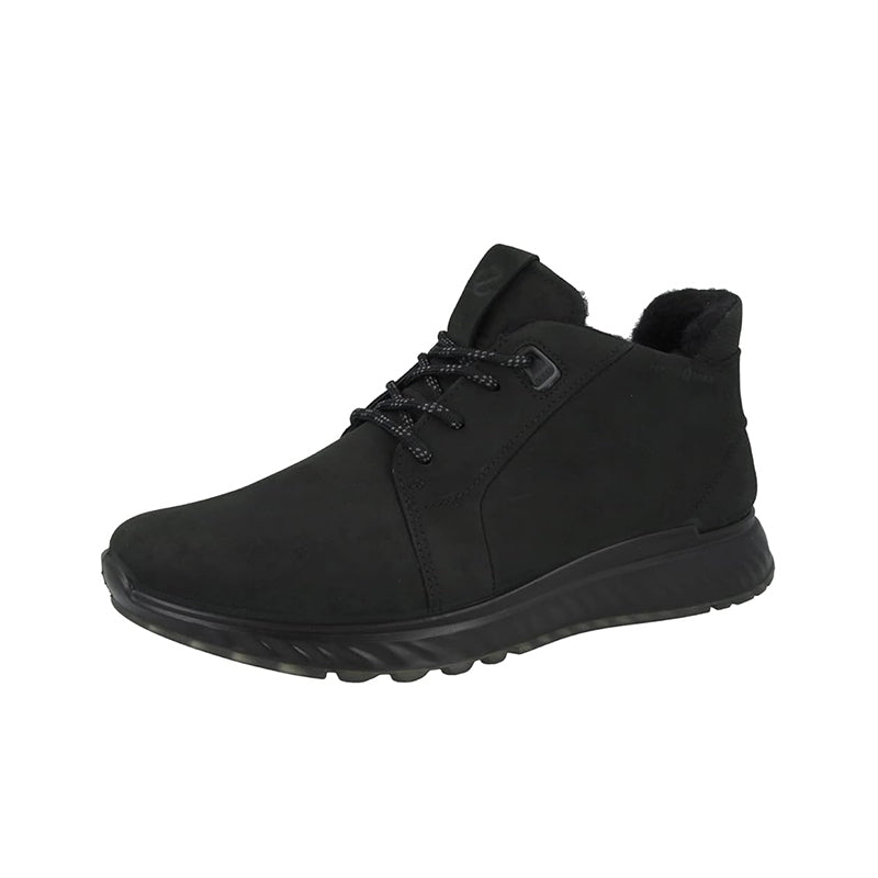 ECCO men's leather ankle sneaker, dark black, padded collar and laces
