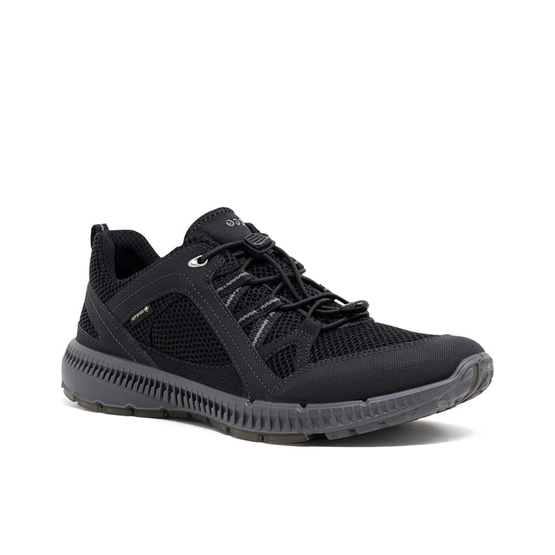 Black mesh and leather women’s GTX sneakers with lace-up front and cushioned sole