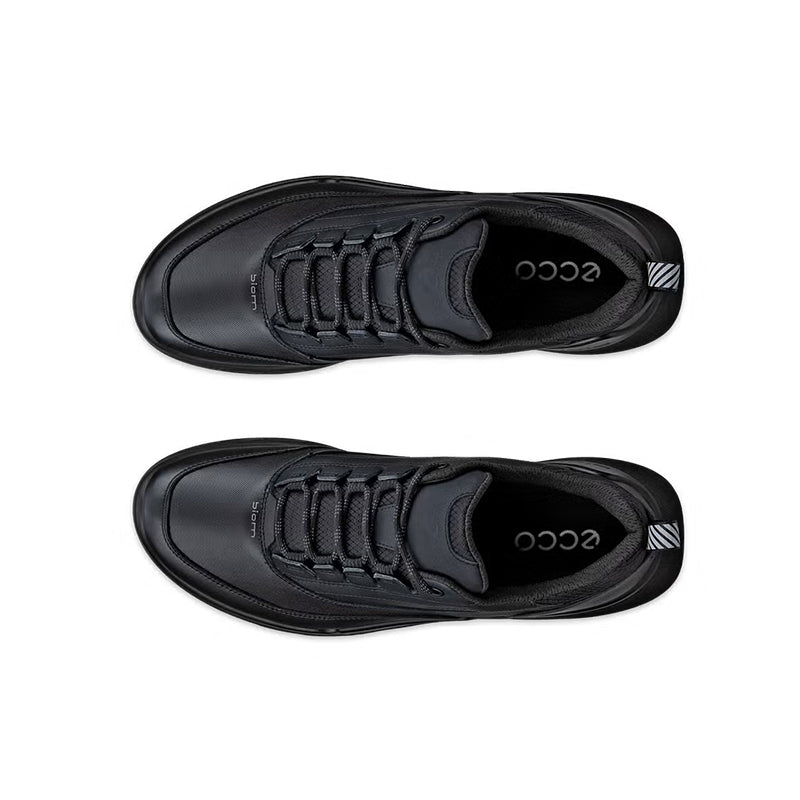 Black ECCO lace-up sneakers, side view with logo and lace panel